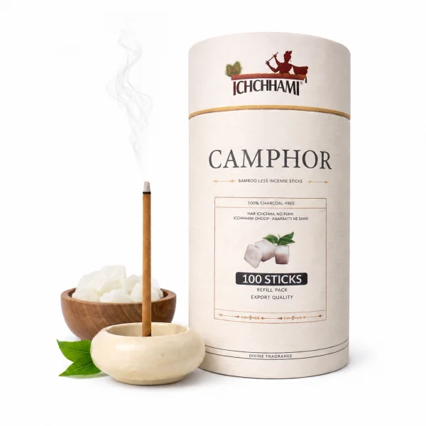 Ichchhami Camphor Bamboo-Less Incense Sticks – 100 Sticks, 4 Inch