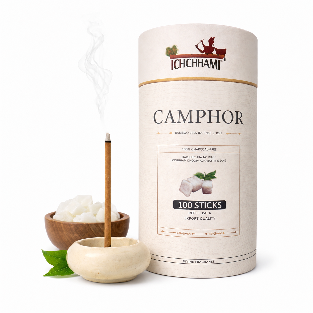 Ichchhami Camphor Bamboo-Less Incense Sticks – 100 Sticks, 4 Inch