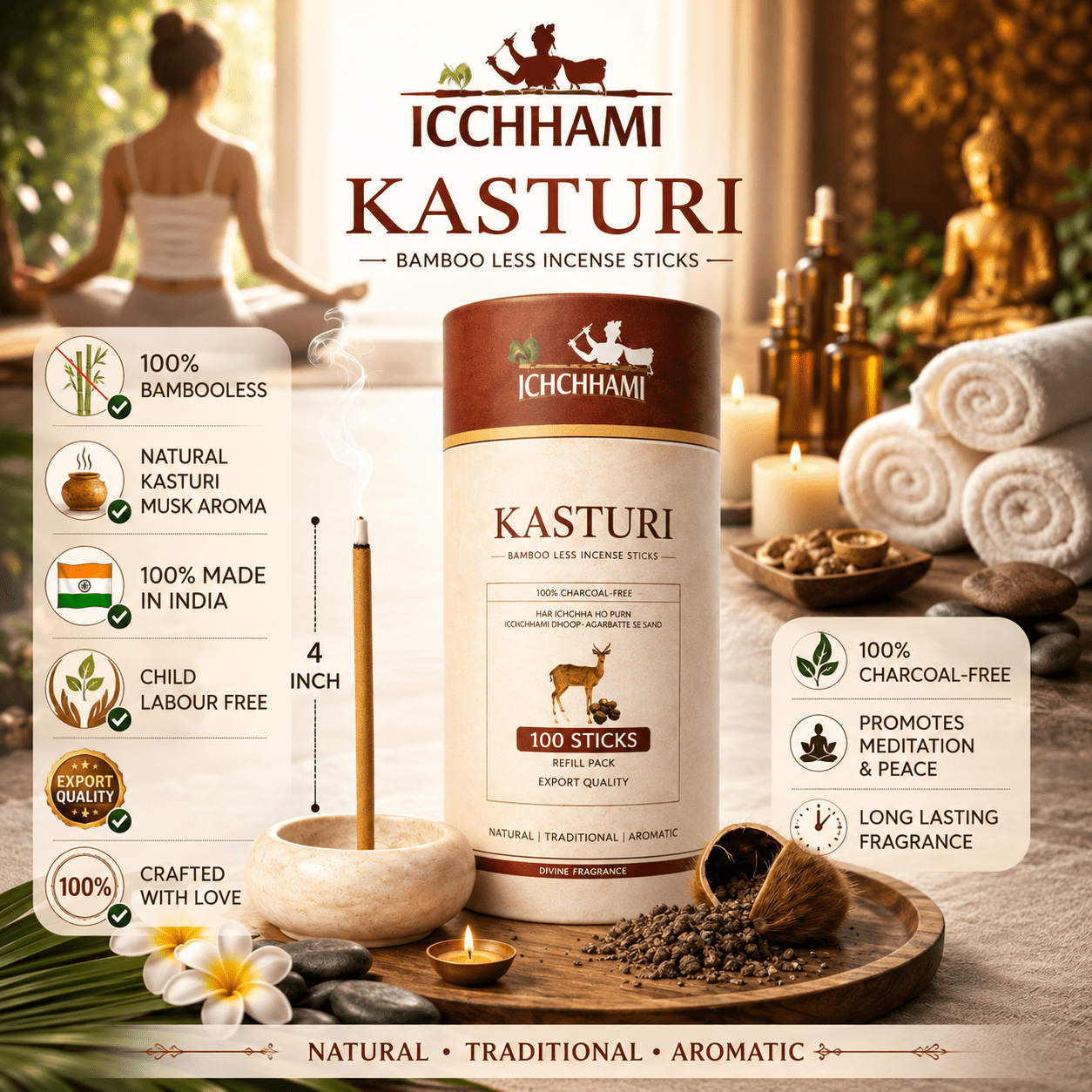 Ichchhami Kasturi Bamboo Less Incense Sticks
