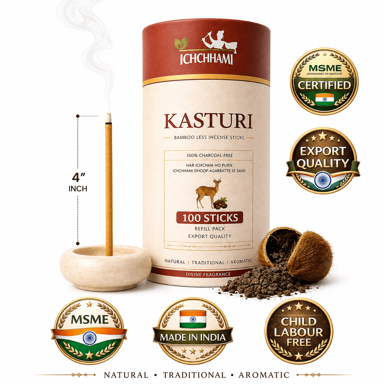 Ichchhami Kasturi Bamboo Less Incense Sticks